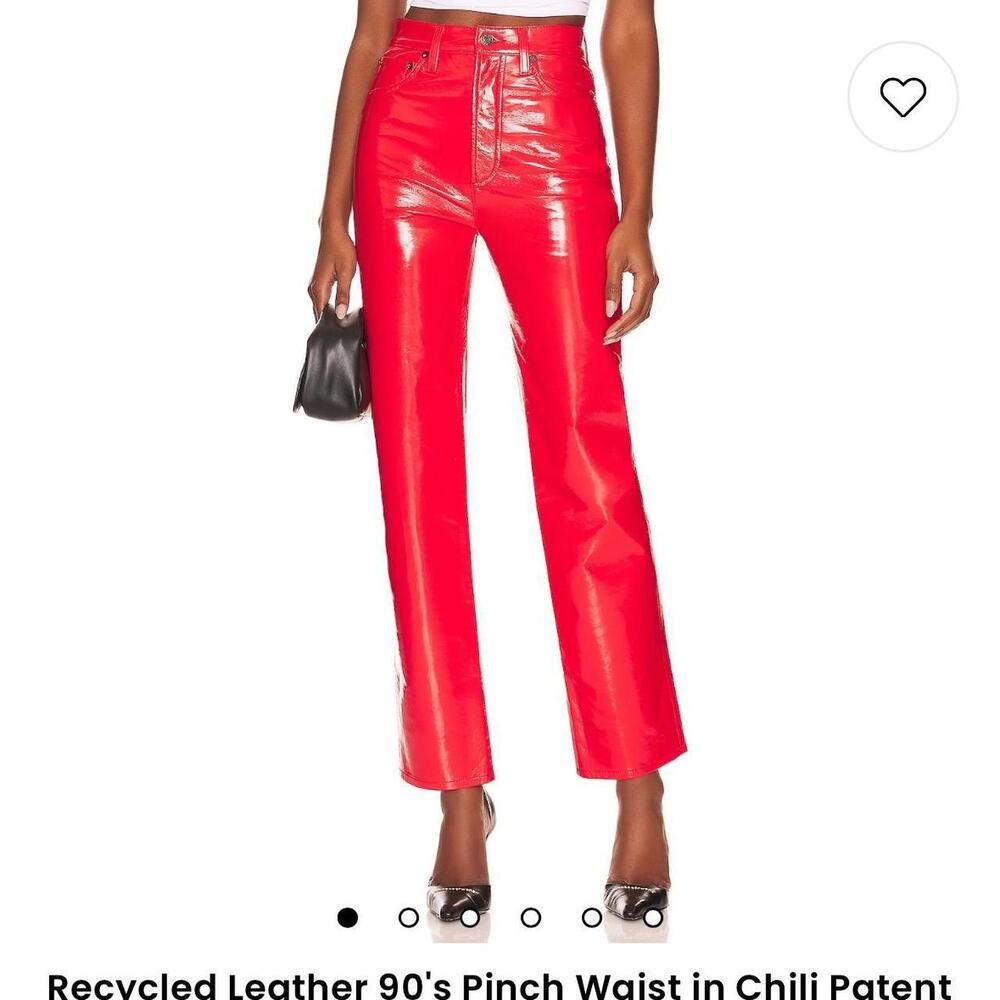90's Pinch Waist Patent Leather Pants - Chili Red